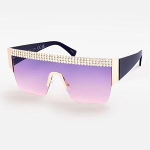 Gold Rhinestone Crystal Edge Purple Sunglasses Fashion Statement Accessories